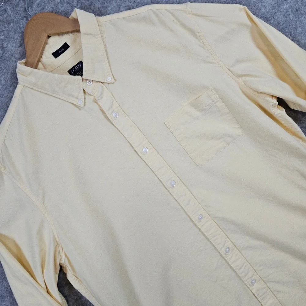 J Crew Flex Oxford Shirt Men's Size XL Slim Fit Yellow Button Down Preppy Church